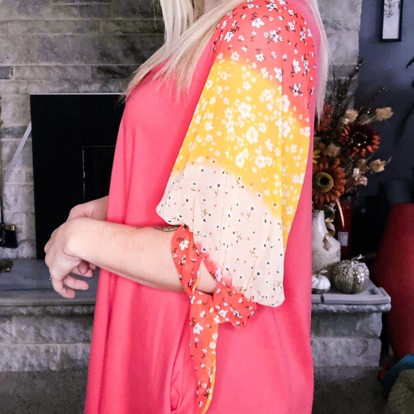 NWT Coral Dress with Floral Chiffon Sleeves - Picture 6 of 7